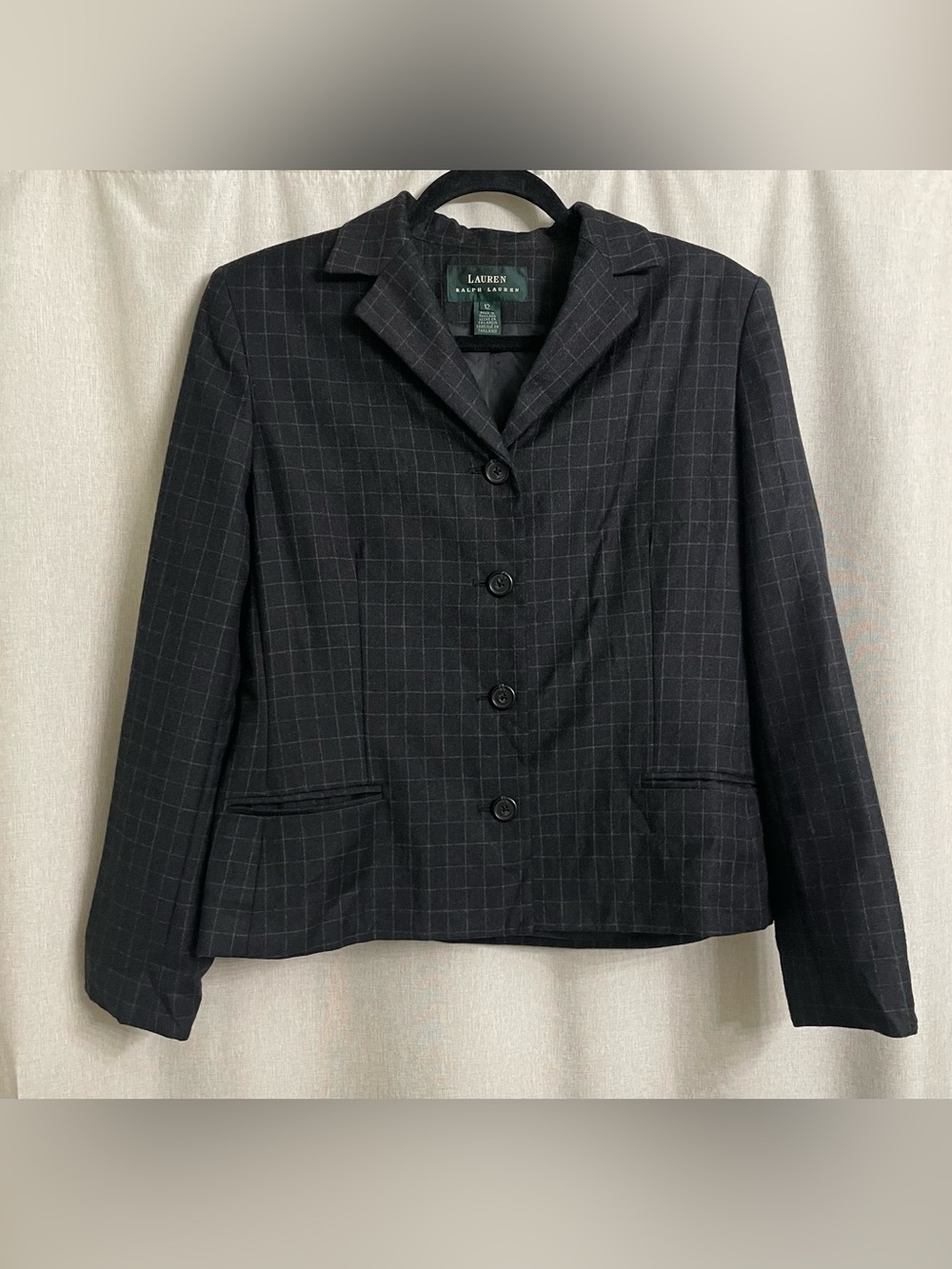 Lauren Ralph Lauren Wool Windowpane Plaid Blazer Jacket Size 12